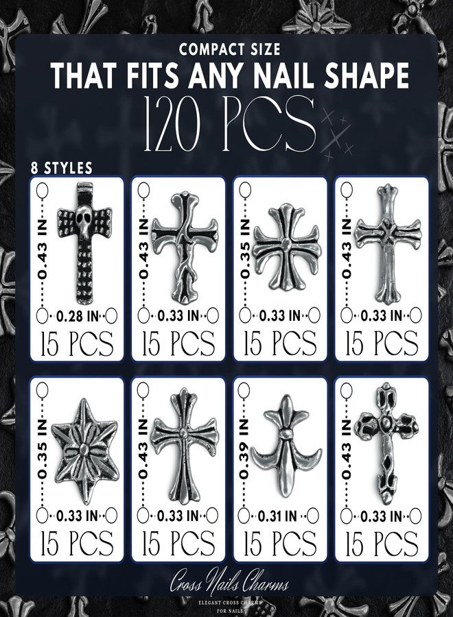 ZOKLU 120 Pcs Cross Nail Charms and Gems – 3D Acrylic Silver Cross Charms for Nails for DIY & Professional Manicure – Easy-to-Apply & Durable Nail Decorations, Versatile for Y2K or Daily Manicure Designs - Image 2